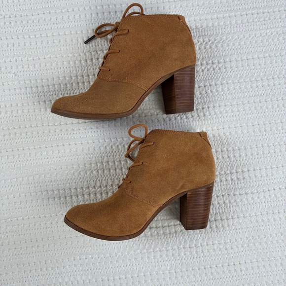 Toms Lunata Boots Lace Up Heeled Ankle Booties Suede Tan 6.5 Neutral Boho - Picture 7 of 13